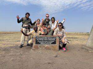 group celebrating in the Serengeti